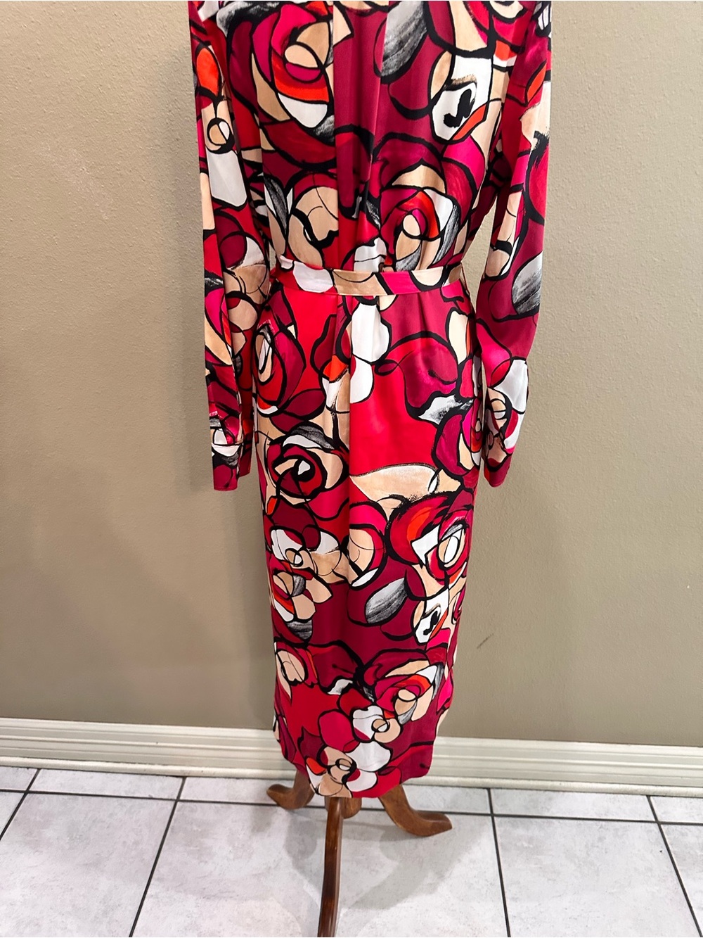 Chicos Shirt Dress Bold Pink Floral Shirt Dress with Tie Waist Small - Picture 11 of 16